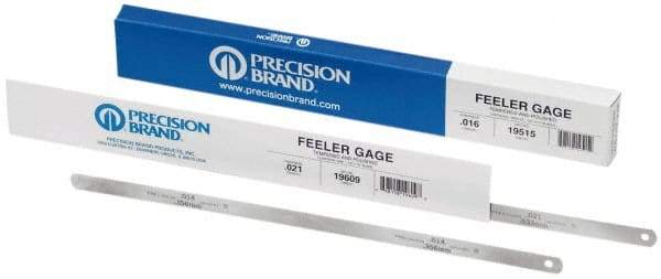 Precision Brand - 0.007 Inch Thick x 1/2 Inch Wide x 12 Inch Leaf Length, Parallel Feeler Gage - High Carbon Steel - Caliber Tooling