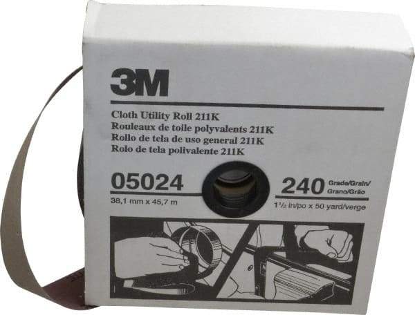 3M - 1-1/2" x 50 Yd 240 Grit Aluminum Oxide Cloth Roll - Very Fine Grade, J Weighted Backing - Caliber Tooling