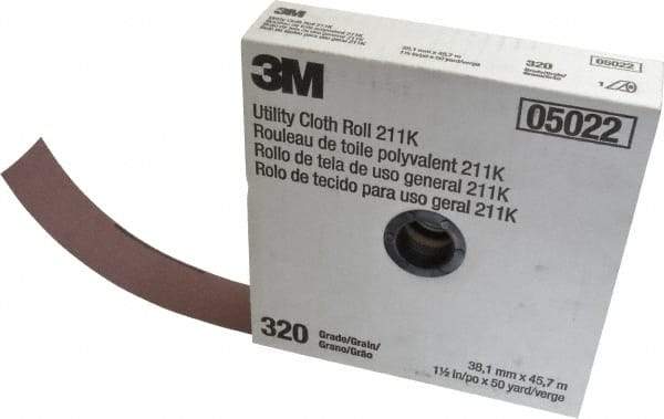 3M - 1-1/2" x 50 Yd 320 Grit Aluminum Oxide Cloth Roll - Extra Fine Grade, J Weighted Backing - Caliber Tooling