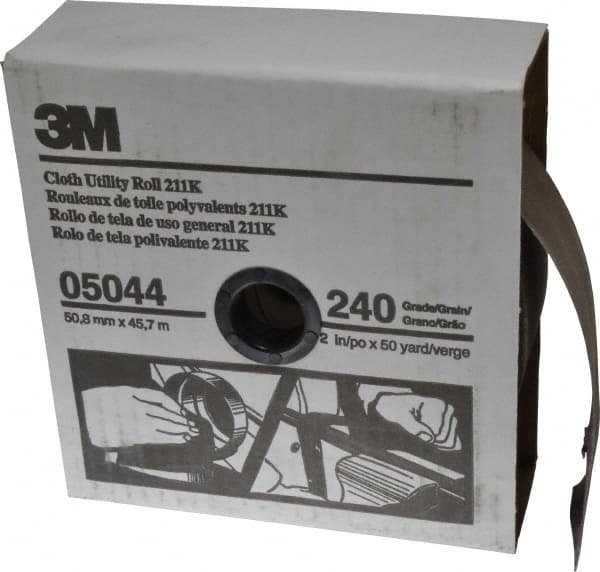 3M - 2" x 50 Yd 240 Grit Aluminum Oxide Cloth Roll - Very Fine Grade, J Weighted Backing - Caliber Tooling