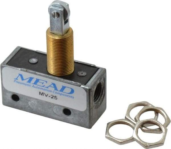 Mead - 0.11 CV Rate, 3 Way Pilot Air Valve - Roller Plunger Actuator - Caliber Tooling