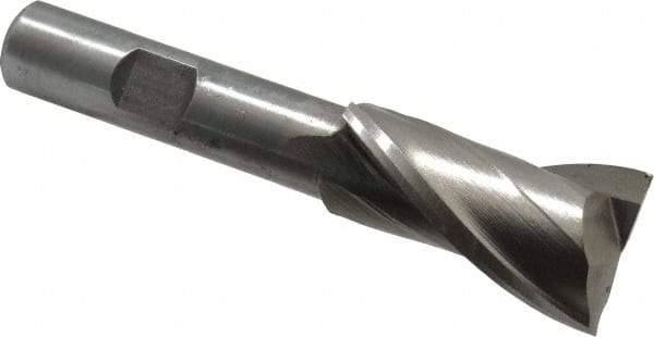 Interstate - 7/8", 1-1/2" LOC, 1/2" Shank Diam, 3-1/2" OAL, 2 Flute, High Speed Steel Square End Mill - Single End, Uncoated, Spiral Flute, 30° Helix, Centercutting, Right Hand Cut, Right Hand Flute - Caliber Tooling