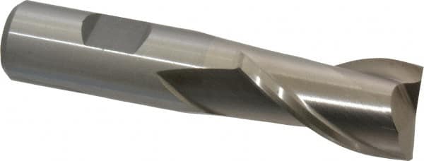 Interstate - 7/8", 1-1/2" LOC, 3/4" Shank Diam, 3-3/4" OAL, 2 Flute, High Speed Steel Square End Mill - Single End, Uncoated, Spiral Flute, 30° Helix, Centercutting, Right Hand Cut, Right Hand Flute - Caliber Tooling