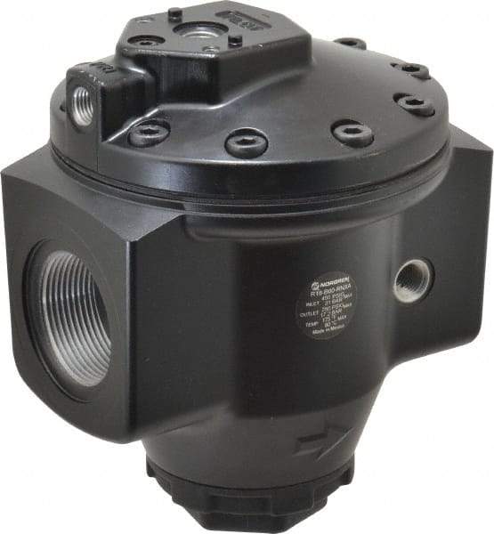 Norgren - 1-1/2 NPT Port, 2,000 CFM, Aluminum Hi-Flow Pilot Operated Regulator - 10 to 450 psi Range, 450 Max psi Supply Pressure, 1/4" Gauge Port Thread, 5.98" Wide x 7.24" High - Caliber Tooling