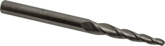 Accupro - 3° Taper Angle per Side, 1/8" Small End Diam, 1-1/4" LOC, Solid Carbide 3 Flute Tapered Ball End Mill - 3" OAL, 1/4" Shank Diam - Caliber Tooling