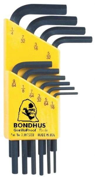 Bondhus - 10 Piece L-Key Hex Key Set - Hex Range 1/16 to 1/4" - Caliber Tooling