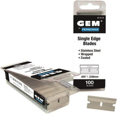 GEM - 100 Piece Stainless Steel Single Edge Blade - 1-1/2" OAL, 0.009" Blade Thickness - Caliber Tooling