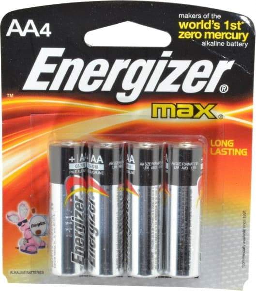 Energizer - Size AA, Alkaline, 4 Pack, Standard Battery - 1.5 Volts, Flat Terminal, LR6, ANSI, IEC Regulated - Caliber Tooling