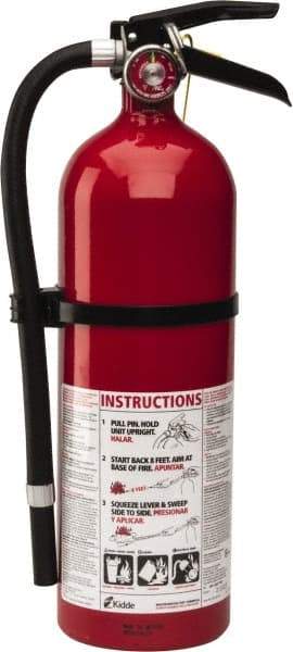 Kidde - 5 Lb, 3-A:40-B:C Rated, Dry Chemical Fire Extinguisher - 4-1/2" Diam x 16.07" High, 195 psi, 18' Discharge in 15 sec, Rechargeable, Seamless Aluminum Cylinder - Caliber Tooling