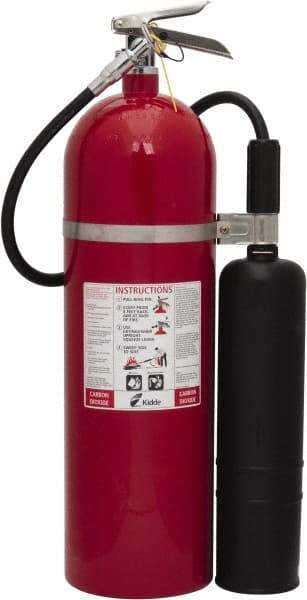 Kidde - 15 Lb, 10-B:C Rated, Carbon Dioxide Fire Extinguisher - 6.87" Diam x 26" High, 850 psi, 8' Discharge in 14 sec, Rechargeable, Aluminum Cylinder - Caliber Tooling