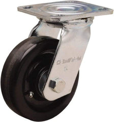 Hamilton - 5" Diam x 1-1/2" Wide x 6-1/2" OAH Top Plate Mount Swivel Caster - Phenolic, 550 Lb Capacity, Straight Roller Bearing, 4 x 4-1/2" Plate - Caliber Tooling