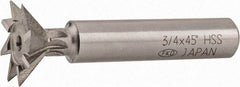 Interstate - 3/4" Diam x 5/16" Width of Cut, 45° Included Angle, High Speed Steel Dovetail Cutter - 3/8" Shank Diam, 1-13/16" Shank Length, 2-1/8" Overall Length - Caliber Tooling