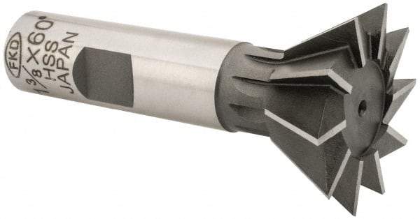 Interstate - 1-3/8" Diam x 9/16" Width of Cut, 60° Included Angle, High Speed Steel Dovetail Cutter - 5/8" Shank Diam, 2-7/8" Overall Length, Uncoated - Caliber Tooling