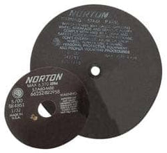 Norton - 10" Aluminum Oxide Cutoff Wheel - 0.063" Thick, 1-1/4" Arbor, 4,585 Max RPM, Use with Stationary Tools - Caliber Tooling