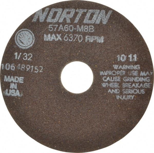 Norton - 6" 60 Grit Aluminum Oxide Cutoff Wheel - 1/32" Thick, 1-1/4" Arbor, 6,370 Max RPM, Use with Stationary Tools - Caliber Tooling