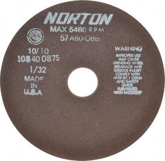 Norton - 7" 60 Grit Aluminum Oxide Cutoff Wheel - 1/32" Thick, 1-1/4" Arbor, 5,460 Max RPM, Use with Stationary Tools - Caliber Tooling