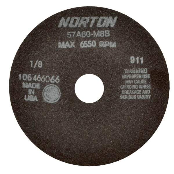 Norton - 7" 60 Grit Aluminum Oxide Cutoff Wheel - 1/8" Thick, 1-1/4" Arbor, 6,550 Max RPM, Use with Stationary Tools - Caliber Tooling