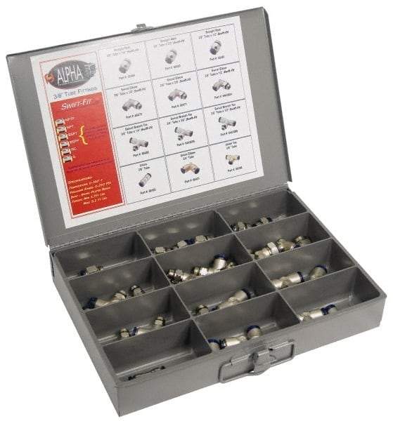 Alpha Technologies - 60 Piece, Swift Fit Push In Fitting" Kit - 1/8 to 3/8" Thread, 1/4" Tube - Caliber Tooling