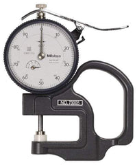 Mitutoyo - 0 to 1/2 Inch Measurement, 0.001 Inch Graduation, 1.1811 Inch Throat Depth, Dial Thickness Gage - 0.001 Inch Accuracy, 1.4 N Force, 2 Inch Dial Diameter - Caliber Tooling