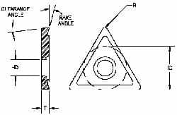 Parlec - TDAB050700 Diamond Tipped Boring Insert - 60° Triangle, 15° Relief Angle, 5/32" Inscr Circle, 3/64" Thick, 0.007" Corner Radius - Caliber Tooling