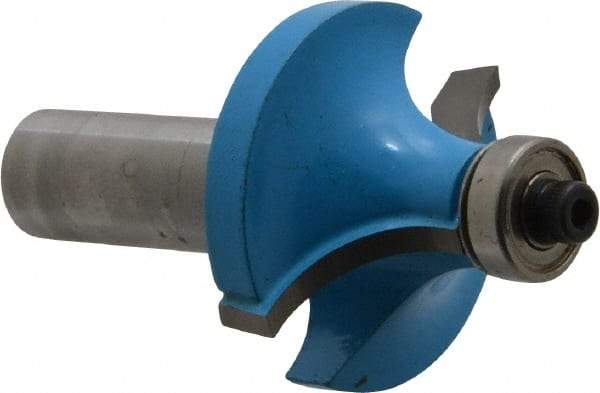 ROMAN CARBIDE - 1-1/2" Cut Diam, 3/4" Length of Cut, 2 Flute, Round-Over, Edge Profile Router Bit - Carbide-Tipped, 1/2" Shank Diam, 1-1/2" Shank Length, 2-5/8" OAL, Uncoated, Piloted - Caliber Tooling