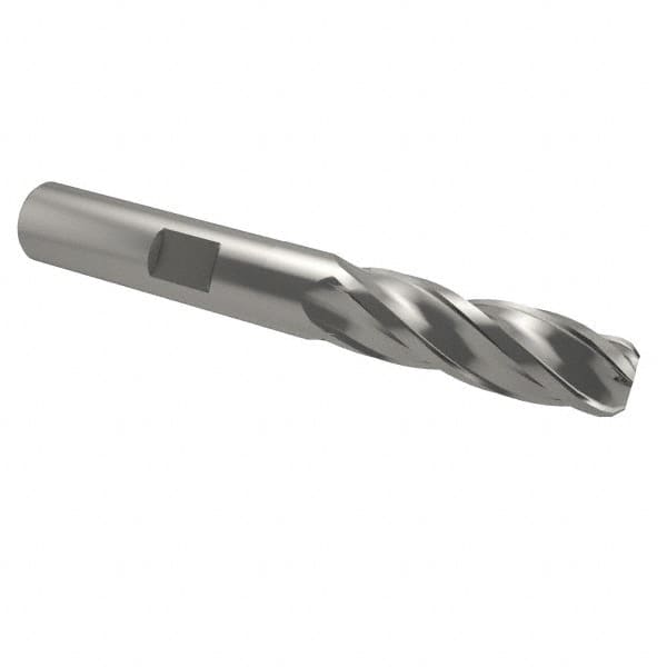 Interstate - 1/2" Diam, 1-1/4" LOC, 4 Flute Cobalt Ball End Mill - Uncoated, Single End, 3-1/4" OAL, 1/2" Shank Diam, Spiral Flute - Caliber Tooling