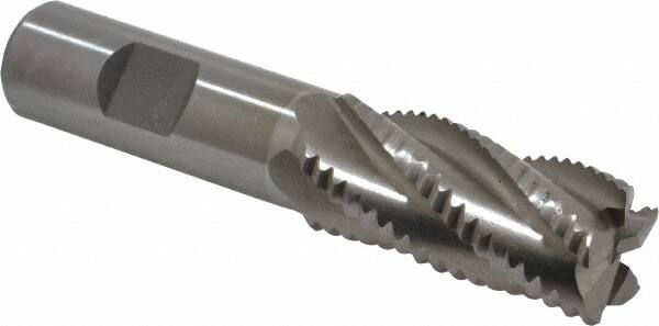 Interstate - 7/8" Diam, Coarse Pitch, 1-7/8" LOC, 5 Flute Cobalt Roughing Square End Mill - Uncoated, 4-1/8" OAL, 3/4" Shank Diam, Single End, Centercutting - Caliber Tooling