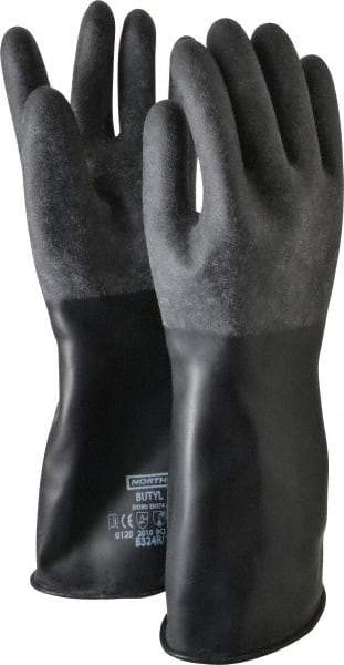 North - Size L (9), 14" Long, 32 mil Thick, Butyl Chemical Resistant Gloves - Textured Finish, Rolled Cuff, Black - Caliber Tooling