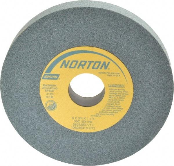 Norton - 6" Diam x 1-1/4" Hole x 3/4" Thick, I Hardness, 100 Grit Surface Grinding Wheel - Silicon Carbide, Type 1, Fine Grade, 4,140 Max RPM, Vitrified Bond, No Recess - Caliber Tooling