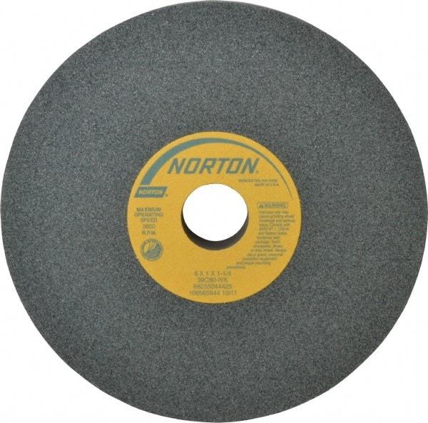 Norton - 8" Diam x 1-1/4" Hole x 1" Thick, I Hardness, 80 Grit Surface Grinding Wheel - Silicon Carbide, Type 1, Medium Grade, 3,600 Max RPM, Vitrified Bond, No Recess - Caliber Tooling