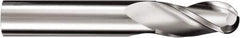 SGS - 3/4" Diam, 2-1/4" LOC, 3 Flute Solid Carbide Ball End Mill - TiB2 Finish, Single End, 5" OAL, 3/4" Shank Diam, Spiral Flute - Caliber Tooling