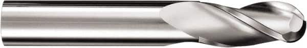 SGS - 3/4" Diam, 1" LOC, 3 Flute Solid Carbide Ball End Mill - TiB2 Finish, Single End, 6" OAL, 3/4" Shank Diam, Spiral Flute - Caliber Tooling