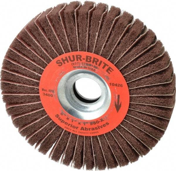 Superior Abrasives - 6" Diam, 80 Grit Aluminum Oxide Duplex Wheel - 1" Hole, 1" Wide, Coated, Medium Grade, 4,500 Max RPM - Caliber Tooling