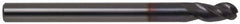 Accupro - 3/8" Diam, 1/2" LOC, 3 Flute Solid Carbide Ball End Mill - AlTiN Finish, Single End, 2" OAL, 3/8" Shank Diam, Spiral Flute - Caliber Tooling