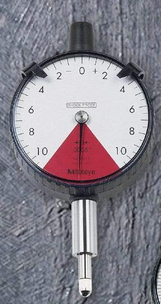 Mitutoyo - 1.6mm Range, 80-0-80 Dial Reading, 0.02mm Graduation Dial Drop Indicator - 2-1/8" Dial, 2mm Range per Revolution, 0.016mm Accuracy - Caliber Tooling