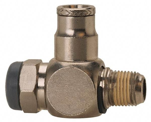 Norgren - 1/2" Tube Inlet x 1/2" NPT Outlet Tamper Resistant Flow Control Valve - 5 to 150 psi, Needle Valve & Brass Material - Caliber Tooling