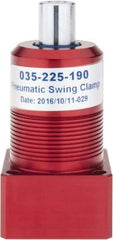 De-Sta-Co - 27 Lb Clamping Force, Right Hand Swing, 26.67mm Total Stroke, Double-Acting Pneumatic Swing Clamp - 10-32 Port, 66.55mm Body Length x 24.89mm Body Width, 0.55 Cu In, 100 Max psi - Caliber Tooling