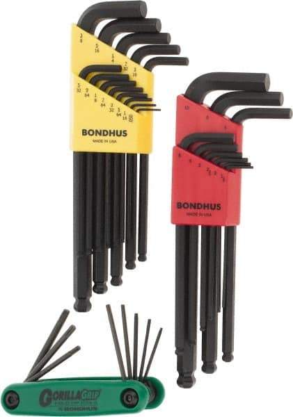 Bondhus - 30 Piece Hex Key Set - Hex Range 0.05 to 3/8", Protanium - Caliber Tooling