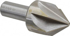 Interstate - 1-1/2" Head Diam, 3/4" Shank Diam, 6 Flute 82° High Speed Steel Countersink - Bright Finish, 3-1/2" OAL, Single End, Straight Shank, Right Hand Cut - Caliber Tooling