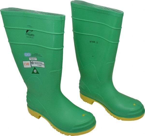 Dunlop Protective Footwear - Men's Size 8 Medium Width Steel Knee Boot - Green, PVC Upper, 16" High, Chemical Resistant, Dielectric, Non-Slip - Caliber Tooling