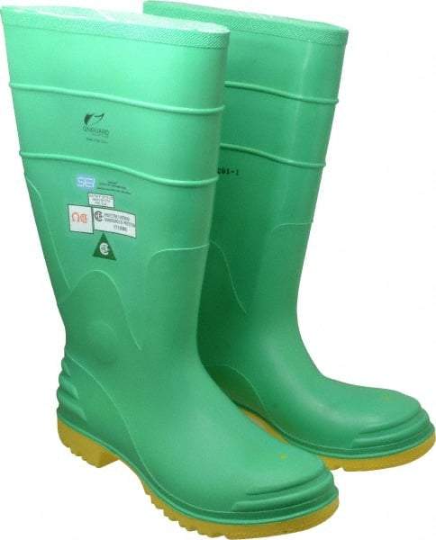 Dunlop Protective Footwear - Men's Size 12 Medium Width Steel Knee Boot - Green, PVC Upper, 16" High, Chemical Resistant, Dielectric, Non-Slip - Caliber Tooling