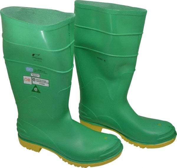 Dunlop Protective Footwear - Men's Size 14 Medium Width Steel Knee Boot - Green, PVC Upper, 16" High, Chemical Resistant, Dielectric, Non-Slip - Caliber Tooling