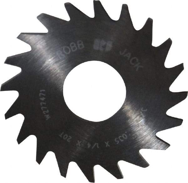 RobbJack - 3/4" Diam x 0.035" Blade Thickness x 1/4" Arbor Hole Diam, 20 Tooth Slitting and Slotting Saw - Arbor Connection, Right Hand, Uncoated, Solid Carbide, Concave Ground - Caliber Tooling