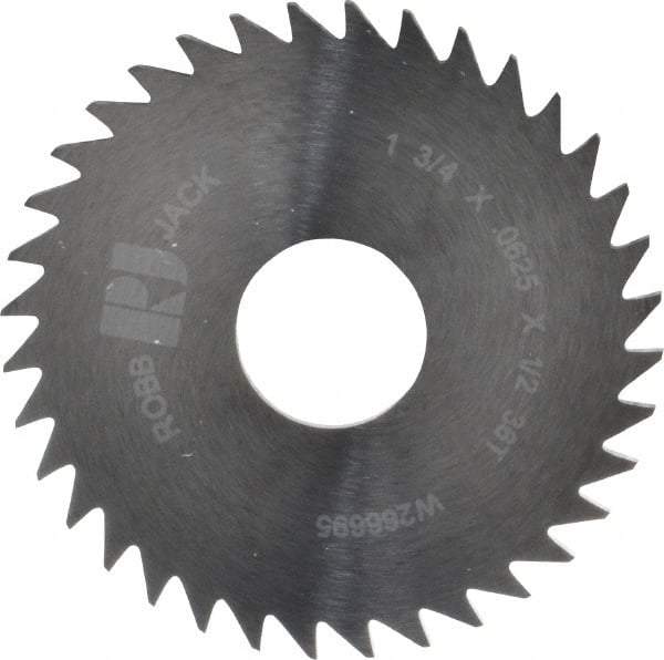 RobbJack - 1-3/4" Diam x 1/16" Blade Thickness x 1/2" Arbor Hole Diam, 36 Tooth Slitting and Slotting Saw - Arbor Connection, Right Hand, Uncoated, Solid Carbide, Concave Ground - Caliber Tooling