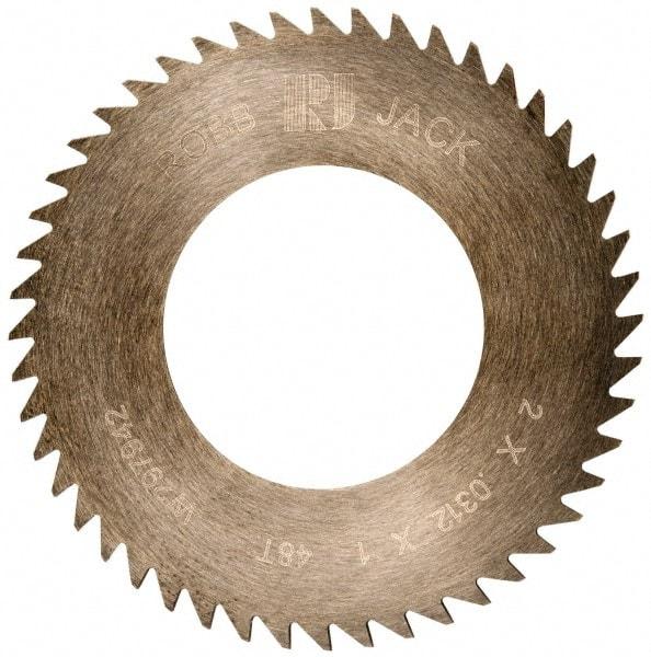 RobbJack - 2" Diam x 0.0312" Blade Thickness x 1" Arbor Hole Diam, 48 Tooth Slitting and Slotting Saw - Arbor Connection, Right Hand, Uncoated, Solid Carbide, Concave Ground - Caliber Tooling