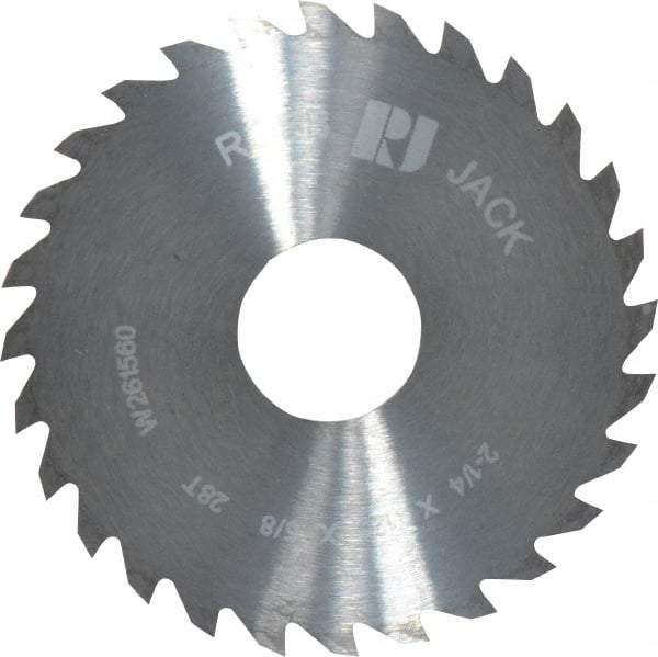 RobbJack - 2-1/4" Diam x 1/8" Blade Thickness x 5/8" Arbor Hole Diam, 28 Tooth Slitting and Slotting Saw - Arbor Connection, Right Hand, Uncoated, Solid Carbide, Concave Ground - Caliber Tooling