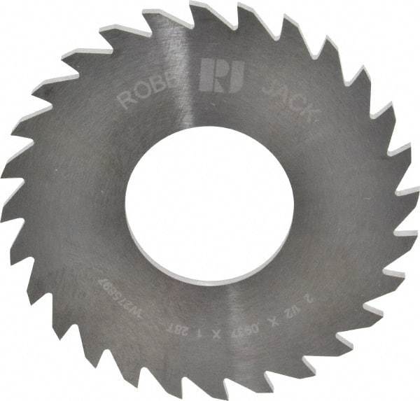 RobbJack - 2-1/2" Diam x 0.0937" Blade Thickness x 1" Arbor Hole Diam, 28 Tooth Slitting and Slotting Saw - Arbor Connection, Right Hand, Uncoated, Solid Carbide, Concave Ground - Caliber Tooling