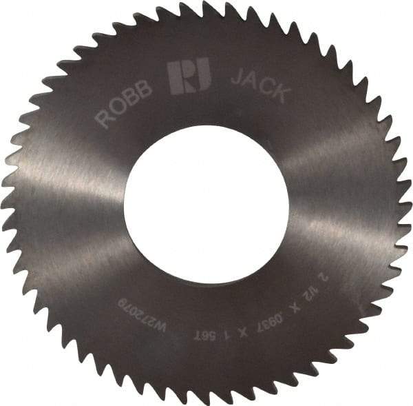 RobbJack - 2-1/2" Diam x 0.0937" Blade Thickness x 1" Arbor Hole Diam, 56 Tooth Slitting and Slotting Saw - Arbor Connection, Right Hand, Uncoated, Solid Carbide, Concave Ground - Caliber Tooling