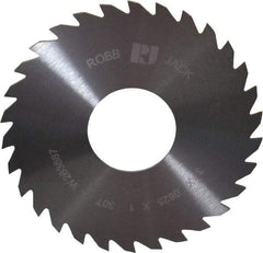 RobbJack - 3" Diam x 1/16" Blade Thickness x 1" Arbor Hole Diam, 30 Tooth Slitting and Slotting Saw - Arbor Connection, Right Hand, Uncoated, Solid Carbide, Concave Ground - Caliber Tooling