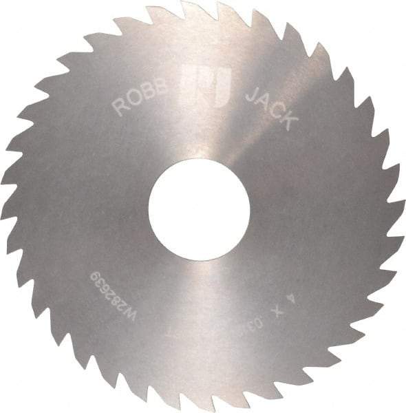 RobbJack - 4" Diam x 0.0312" Blade Thickness x 1" Arbor Hole Diam, 36 Tooth Slitting and Slotting Saw - Arbor Connection, Right Hand, Uncoated, Solid Carbide, Concave Ground - Caliber Tooling